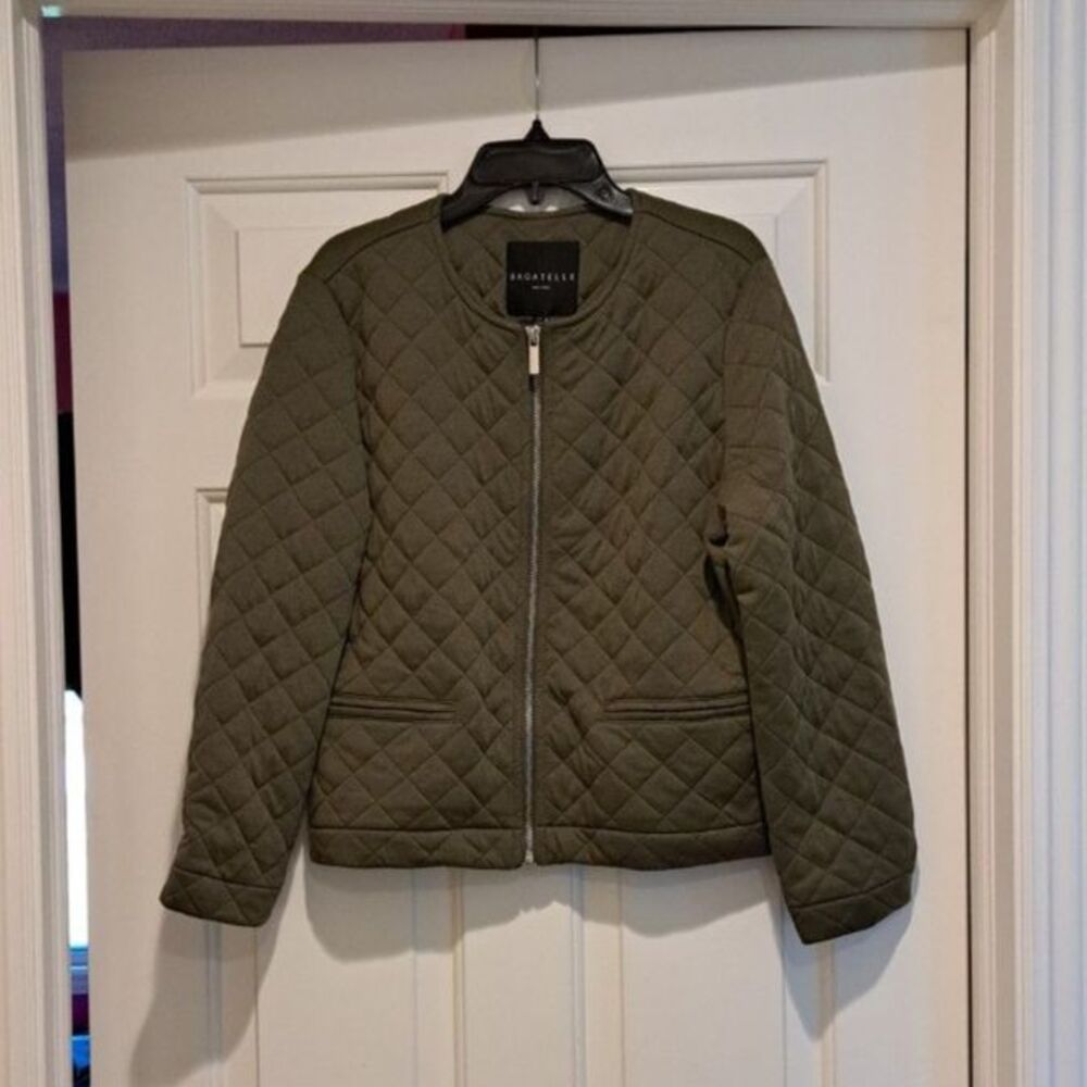 Bagatelle Collection Quilted Jacket Women’s Size L Olive Lightweight Zip Up Coat